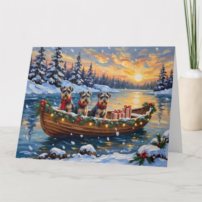 Schnauzer Weihnachtsboot-Feiertag Karte (Vorderseite)