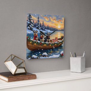 Schnauzer Weihnachtsboot-Feiertag Quadratische Wanduhr