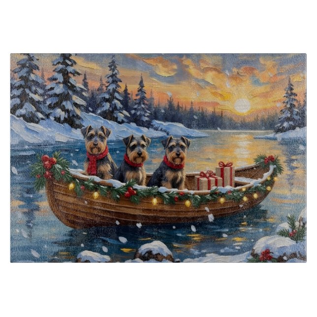 Schnauzer Weihnachtsboot-Feiertag Schneidebrett (Vorderseite)