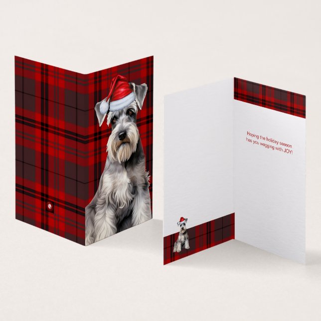 Schnauzer Weihnachtshund mit rotem Holiday-Karo (Innenseite und Außenseite)