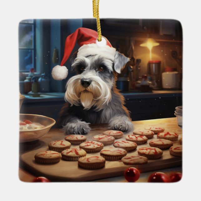 Schnauzer Weihnachtskost Feiertag Keramikornament (Vorderseite)