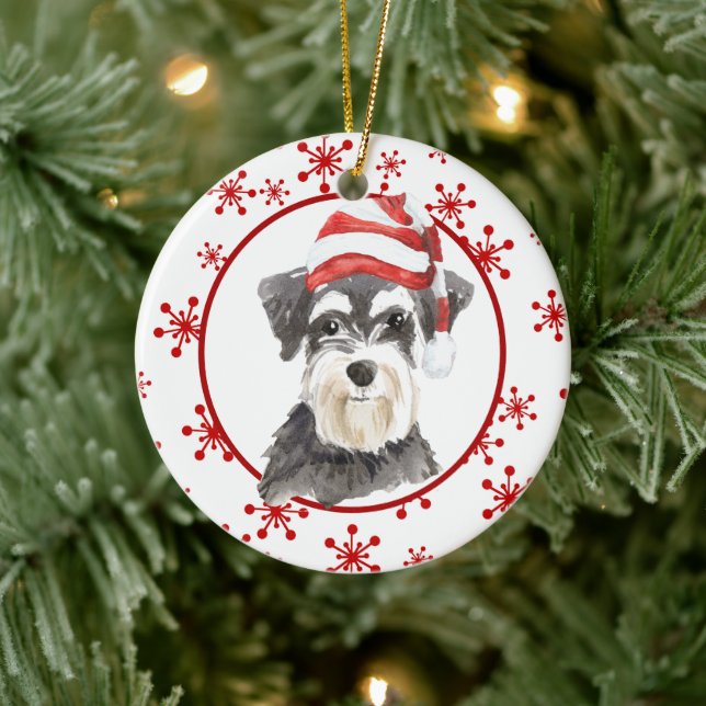 Schnauzer Weihnachtsmannmütze Red Snowflake Templa Keramik Ornament (Baum)
