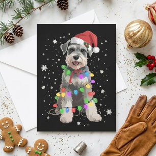 Schnauzer Weihnachtsmannmütze Weihnachtsbeleuchtun Feiertagskarte