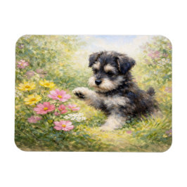 Schnauzer-Welpe Frühlingsblumen Flexibel Magnet