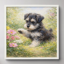 Schnauzer-Welpe Frühlingsblumen