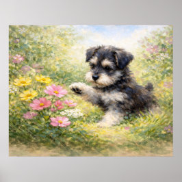 Schnauzer-Welpe Frühlingsblumen Poster