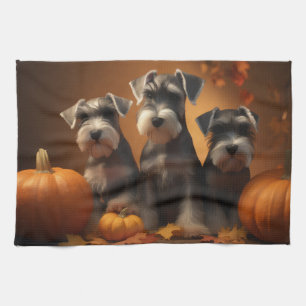 Schnauzer Welpe Herbstfreude Kürbis Geschirrtuch