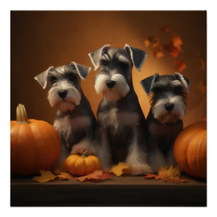 Schnauzer Welpe Herbstfreude Kürbis  Poster