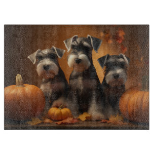Schnauzer Welpe Herbstfreude Kürbis Schneidebrett
