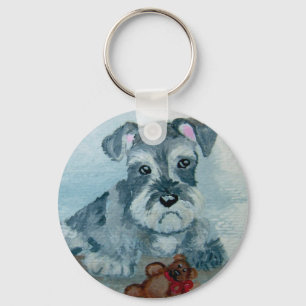 Schnauzer-Welpe mit Teddybärschlüsselkette Schlüsselanhänger
