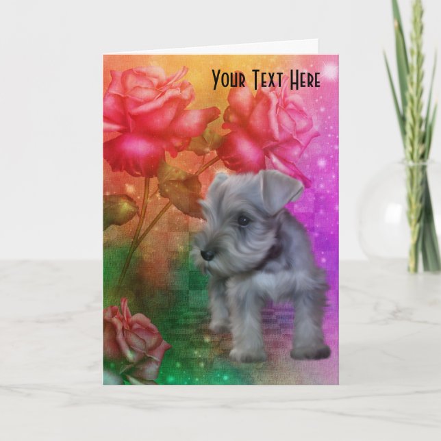 Schnauzer Welpe Rose Hunde Foto-Karte Karte (Vorderseite)