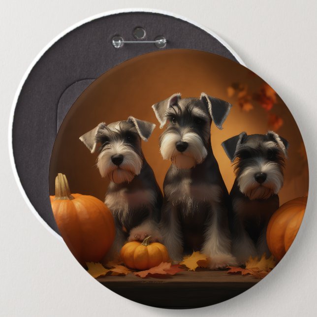 Schnauzer Welppy Autumn Delight Pumpkin Button (Vorne & Hinten)