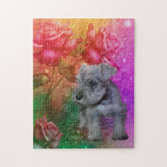 Schnauzer Welppy Fantasy Rose Hunde Kunst (Vertikal)