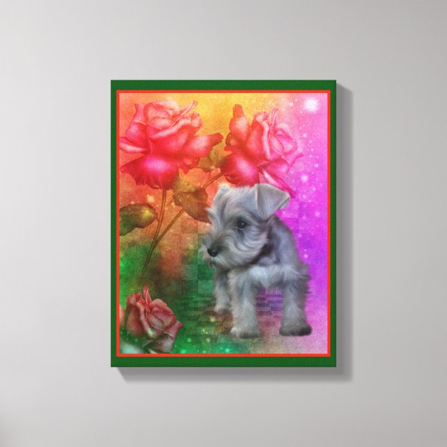 Schnauzer Welppy Fantasy Rose Hunde Kunst Leinwanddruck (Vorderseite)