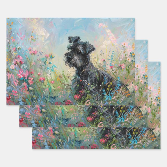 Schnauzer-Wildblumen Decoupage Geschenkpapier Set (Set)