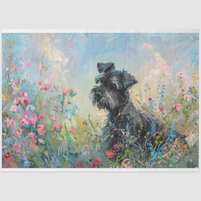 Schnauzer-Wildblumen Decoupage Seidenpapier (Vorderseite)