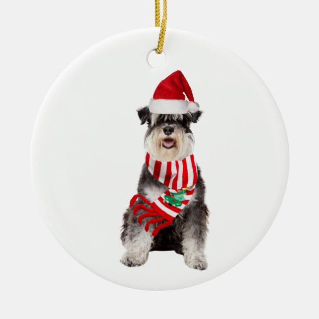 Schnauzer  With Hat Scaft Christmas Keramik Ornament (Vorne)