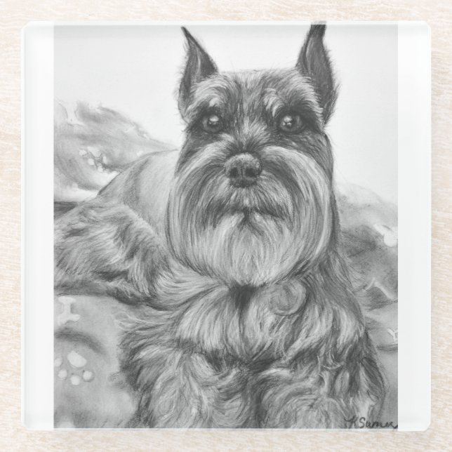 Schnauzer-Zeichnen Glasuntersetzer (Vorderseite)