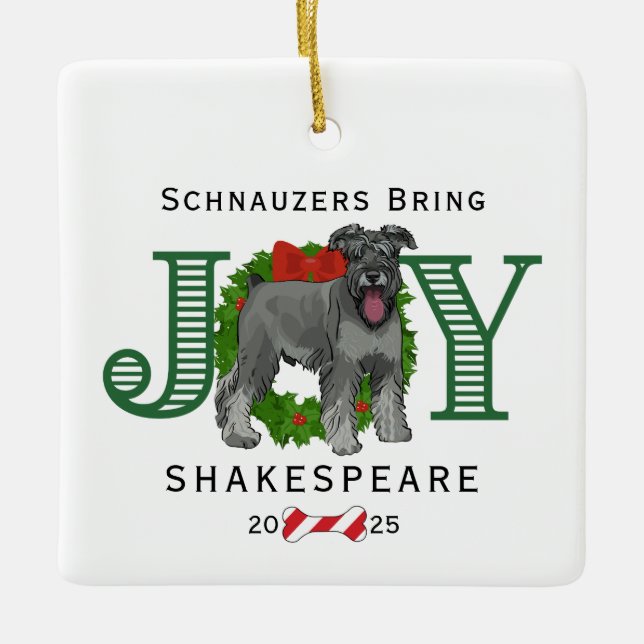 Schnauzers Bring Joy Wreath Keramikornament (Vorderseite)