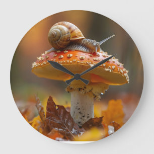 Schnecke auf dem Pilz niedliche Naturszene Große Wanduhr