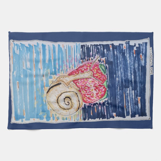 Schnecke auf der Erdbeere Geschirrtuch (Horizontal)