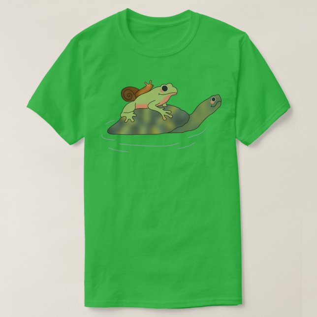 Schnecke auf einem Frosch auf einer Schildkröte T-Shirt (Design vorne)