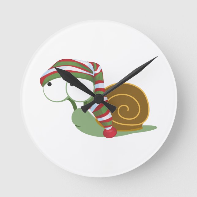 Schnecke im Winter Runde Wanduhr (Vorderseite)