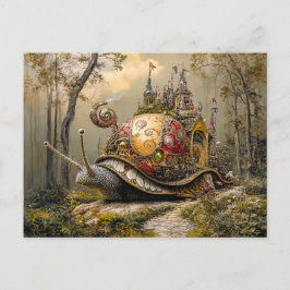 Schnecke mit Burg auf der Muschel in Fantasy Szene Postkarte