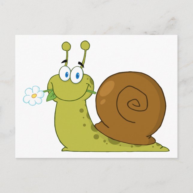 Schnecke mit einer Blume im Mund Postkarte (Vorderseite)
