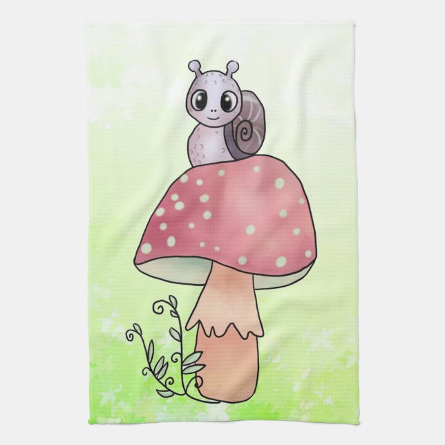 Schnecke mit Pilz Geschirrtuch (Vertikal)