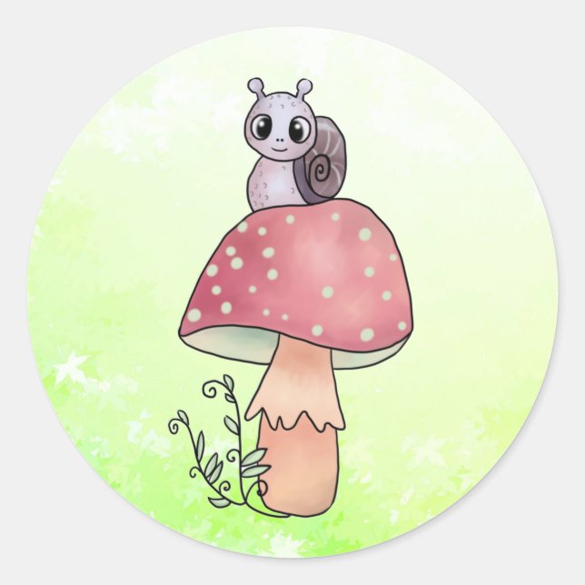 Schnecke mit Pilz Runder Aufkleber (Vorderseite)