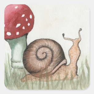 Schnecke und Pilze Quadratischer Aufkleber