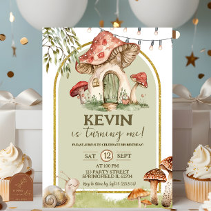 Schnecke und Pilzwälder Erster Geburtstag Einladung