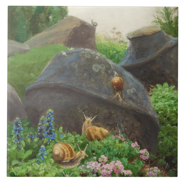 Schnecken in einem Rockgarten (von H.A. Brendekild Fliese (Vorderseite)