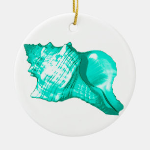 Schneckenhorn-Skizze - Türkis, Weiß und Aqua Keramik Ornament