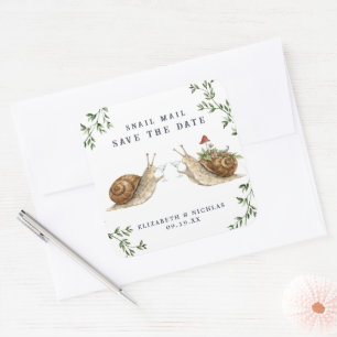 Schneckenpost - Heiratsantrag   Aquarell-Hochzeit Quadratischer Aufkleber