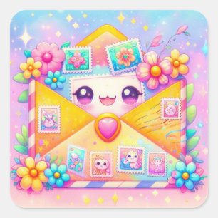 Schneckenpost Kawaii-Umschlag-Aufkleber Quadratischer Aufkleber