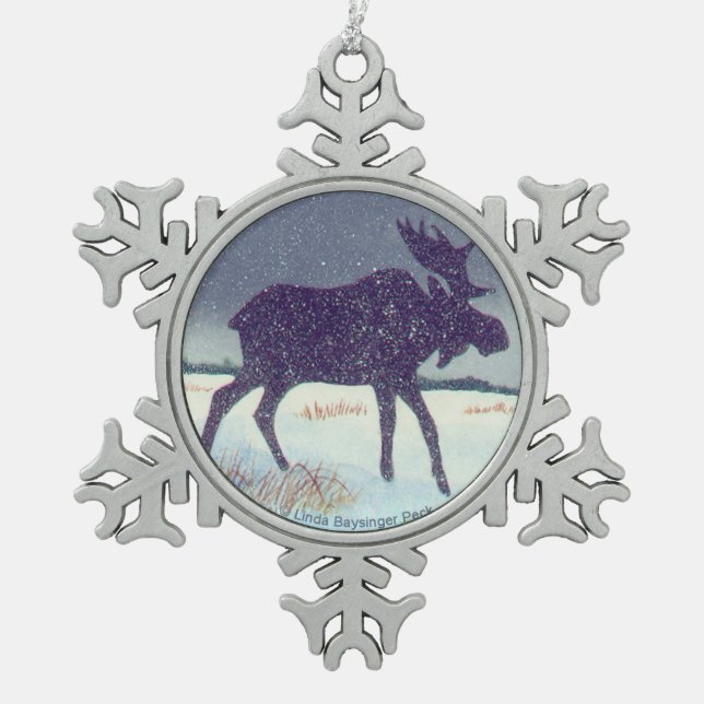 Schnee abgewischte Elch-Malerei Schneeflocken Zinn-Ornament (Vorderseite)