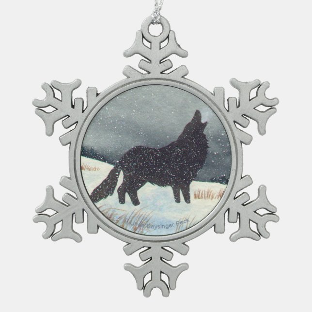 Schnee abgewischtes Wolf-Aquarell Schneeflocken Zinn-Ornament (Vorderseite)