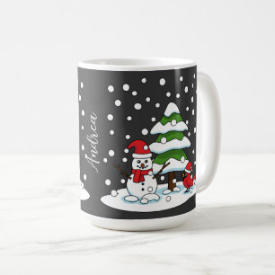 Schnee auf Kardinal, Schneemann und Pine Tree Na Kaffeetasse