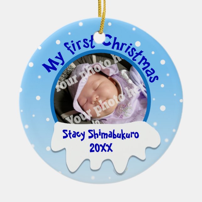 Schnee Babys erstes Weihnachtskundenspezifische Keramikornament (Vorne)