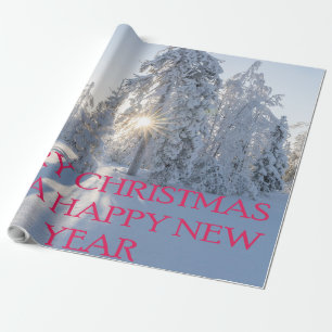 SCHNEE, BÄUME, DIE SONNE, BEREIT FÜR CHRISTMAS GESCHENKPAPIER