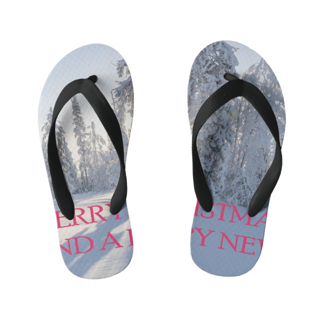 SCHNEE, BÄUME, DIE SONNE, BEREIT FÜR CHRISTMAS KINDERBADESANDALEN (Fußbett)