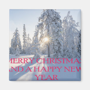 SCHNEE, BÄUME, DIE SONNE, BEREIT FÜR CHRISTMAS MAGNET
