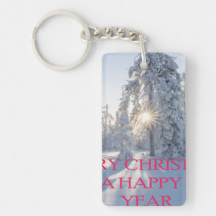 SCHNEE, BÄUME, DIE SONNE, BEREIT FÜR CHRISTMAS SCHLÜSSELANHÄNGER