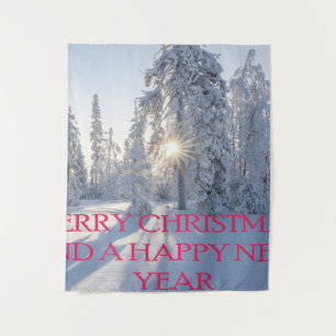 SCHNEE, BÄUME, DIE SONNE, BEREIT FÜR CHRISTMAS WANDTEPPICH