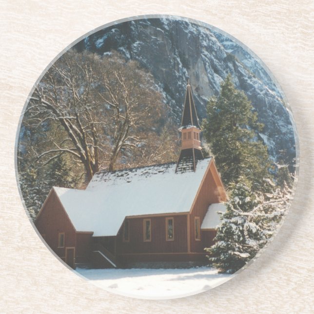 Schnee bedeckte Kapelle Getränkeuntersetzer (Vorne)