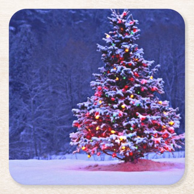 Schnee bedeckte Weihnachtsbaum Rechteckiger Pappuntersetzer (Vorderseite)