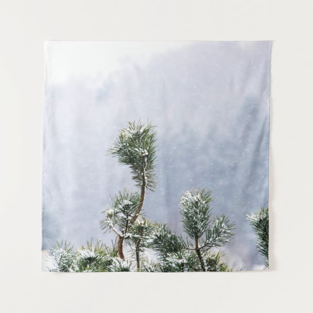 SCHNEE BEDECKTER GRÜNER LEAF-BAUM WANDTEPPICH (Vorderseite)