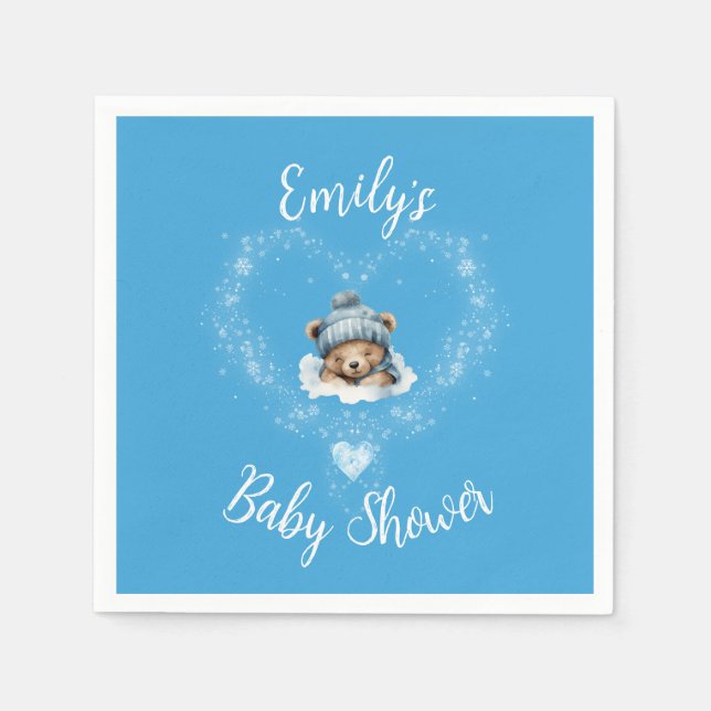 Schnee begeistert Blue Teddy Bear Baby Dusche Serviette (Vorderseite)